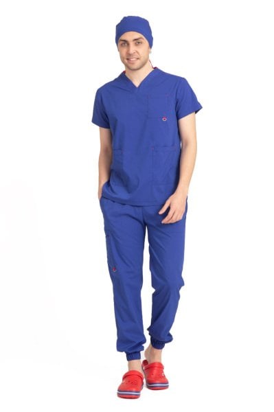 Dr Jogger Scrubs Likralı Koton Kumaş Erkek Saks Mavisi