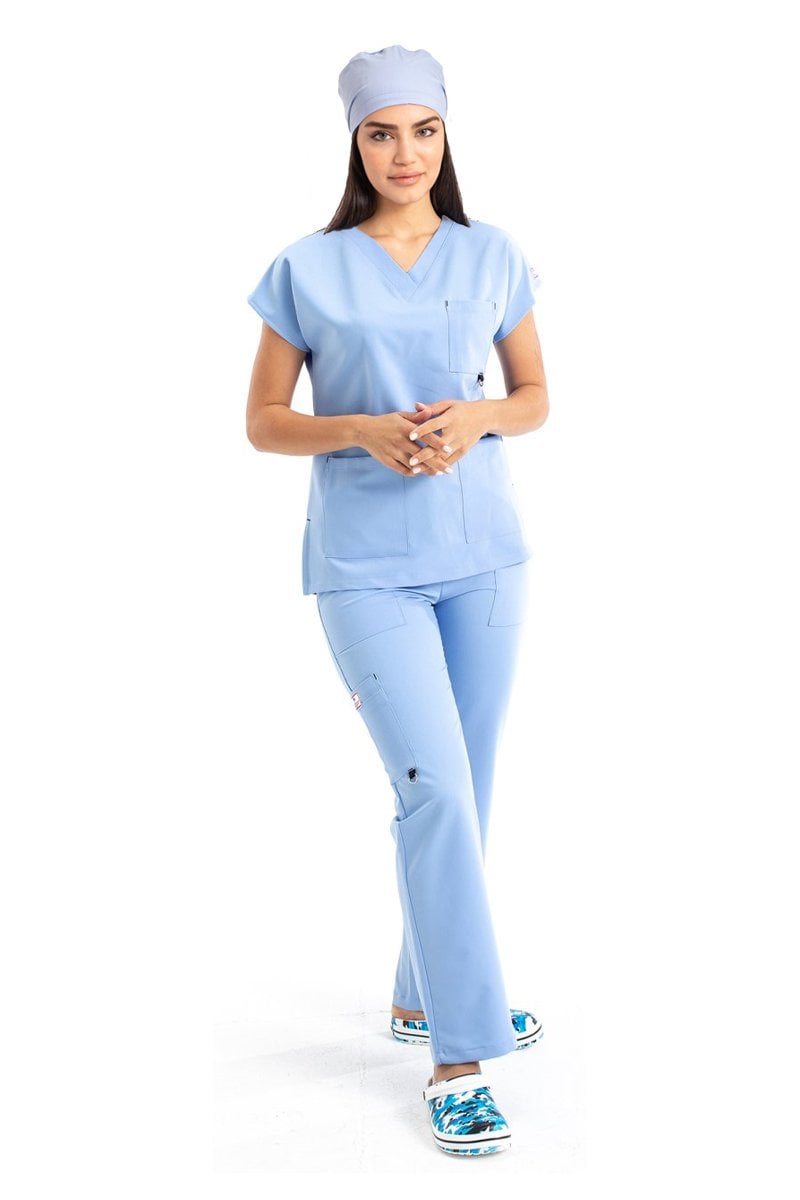 Dr. Elastik Likralı Kadın Cerrahi Scrubs Takımı Deniz Mavisi
