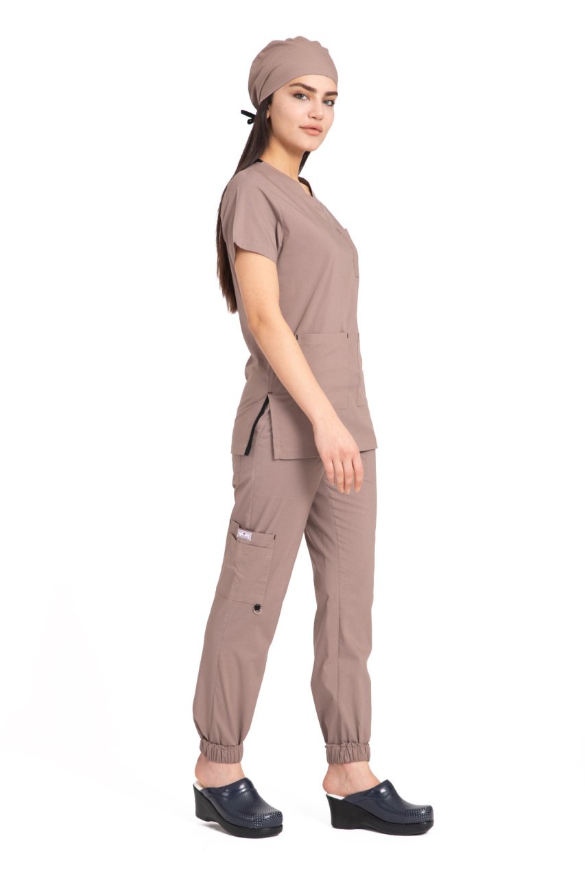 Dr Jogger Scrubs Likralı Koton Kumaş Kadın Toprak