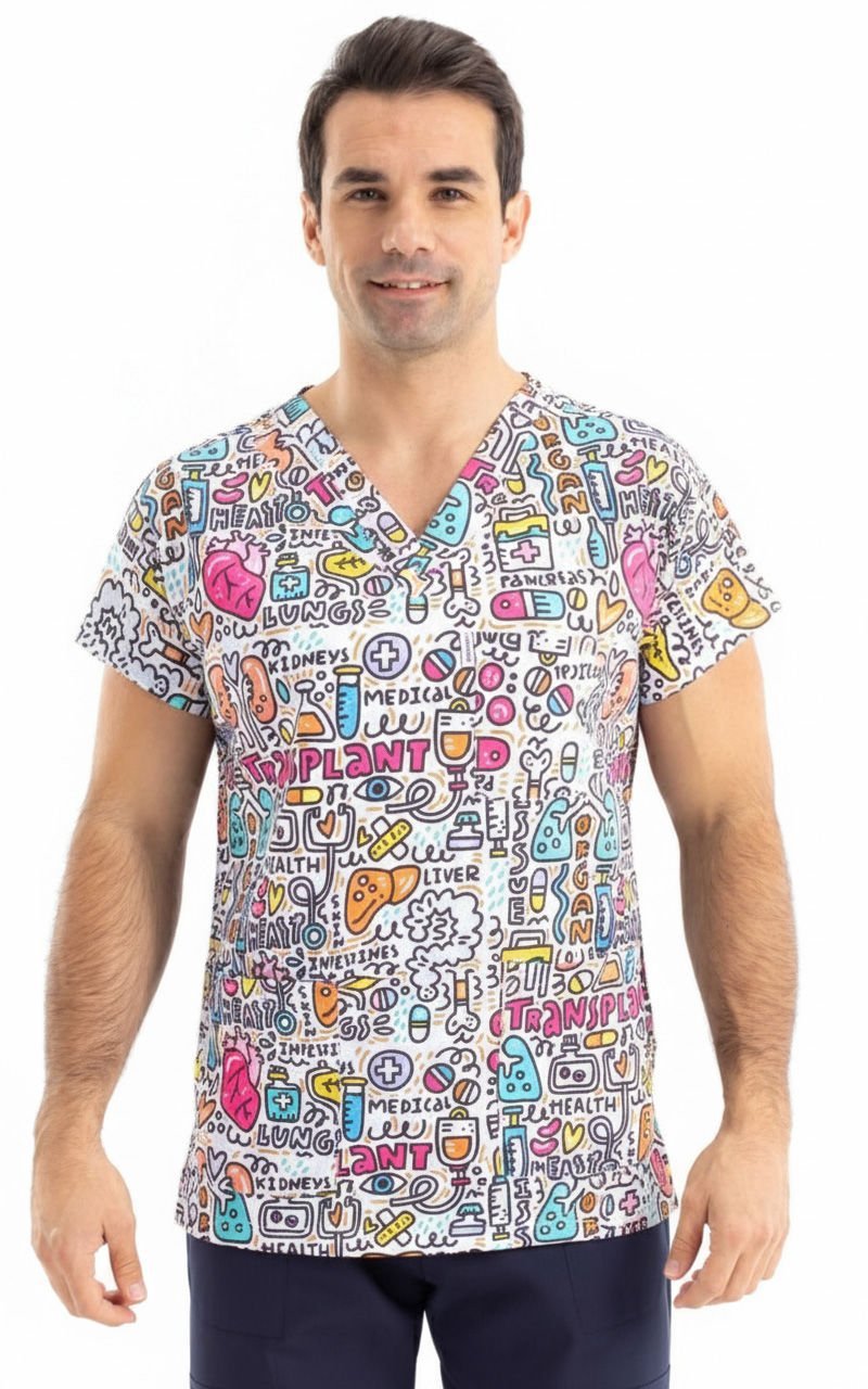 DRY TOUCH İç Organ Desenli Erkek Forma Üstü - Doktor/Hemşire (Cerrahi & Tıbbi)
