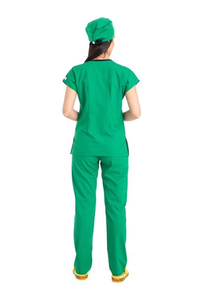 Dr. Elastik Likralı Kadın Cerrahi Scrubs Takımı Çimen Yeşili