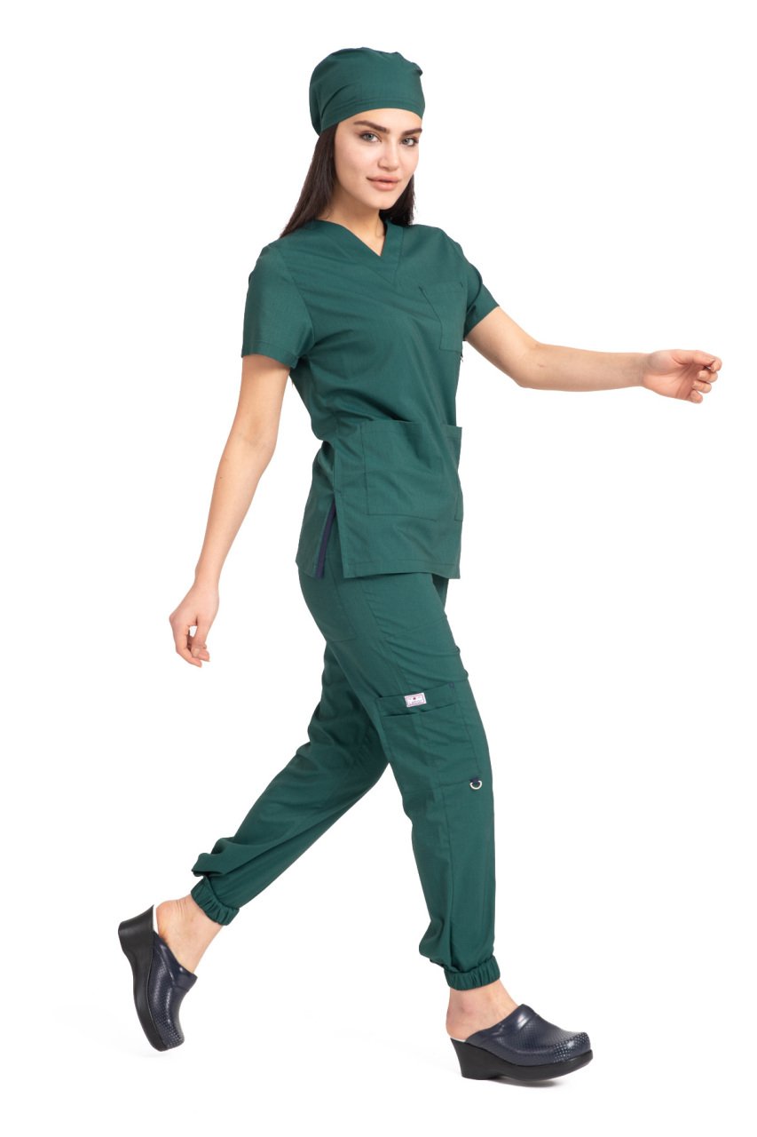 Dr Jogger Scrubs Likralı Koton Kumaş Kadın Haki Yeşil