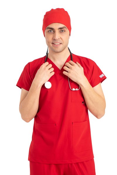 Dr Elastik Scrubs Likralı Erkek Kırmızı Takım