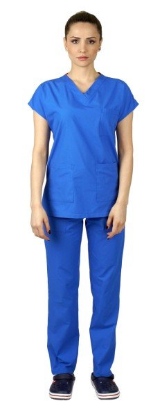 Dr.Greys Modeli Cerrahi Forma Bayan Takım Terikoton Kumaş Parlement Mavi