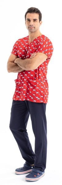 Kırmızı Köpekli Desen Erkek Tek Üst No:12