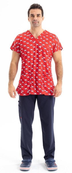 Kırmızı Köpekli Desen Erkek Tek Üst No:12