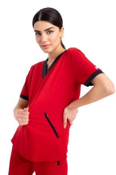 Özel Tasarım Cerrahi Forma Kırmızı Likralı Pamuklu Kumaş Kadın Ft