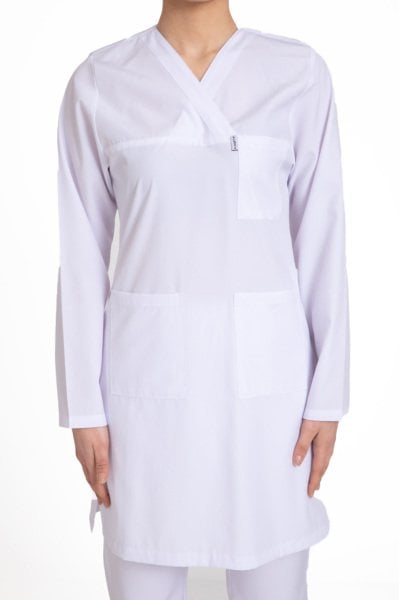 Tesettür hemşire forması beyaz alpaka kumaş tst-01