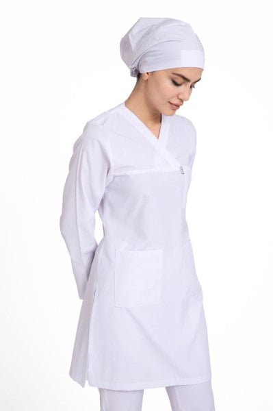 Tesettür hemşire forması beyaz alpaka kumaş tst-01