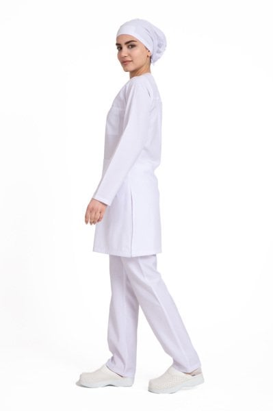 Tesettür hemşire forması beyaz alpaka kumaş tst-01