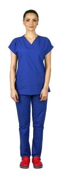 Dr.Greys Modeli Cerrahi Forma Bayan Takım Terikoton Kumaş Saks Mavi