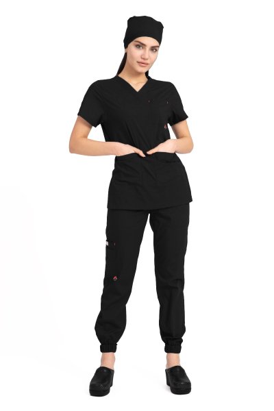 Dr Jogger Scrubs Likralı Koton Kumaş Siyah Kadın