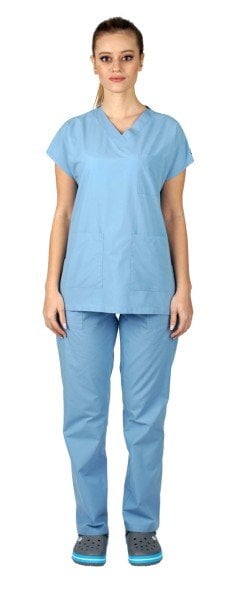 Dr.Greys Modeli Cerrahi Forma Bayan Takım Terikoton Kumaş Açık Mavi