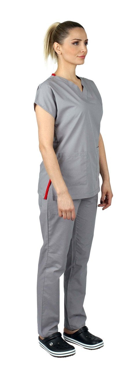 Dr.Greys Modeli Cerrahi Forma Bayan Takım Terikoton Kumaş Açık Gri
