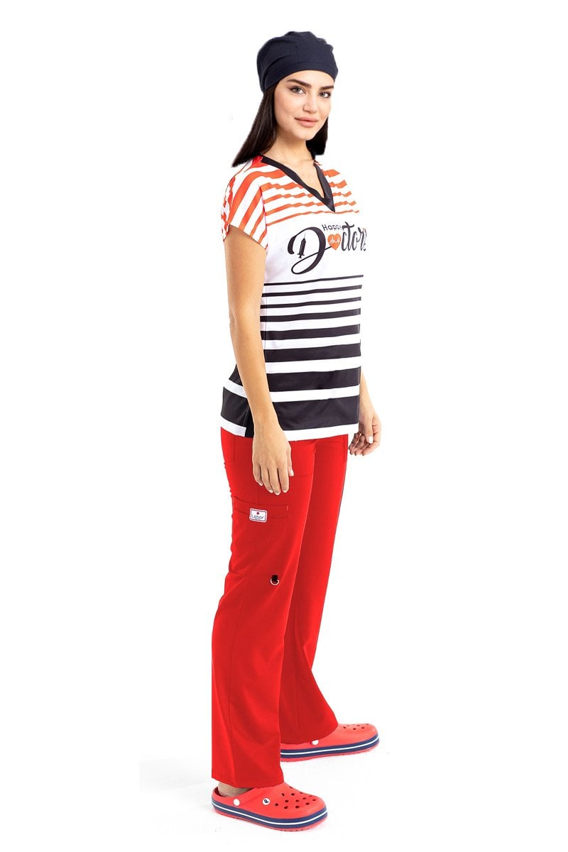 Doktor Yazılı Kadın Forma Üst Siyah Kırmızı, Alt pantolon Likralı ,Terlik