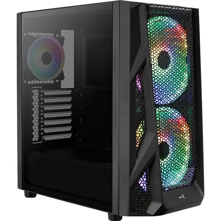 AEROCOOL AIRHAWK DUO PSU YOK 2x20CM+1x12CM ARGB FAN ATX PENCERELİ 2xUSB3.0 SİYAH GAMING KASA