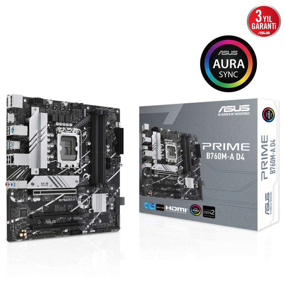 ASUS PRIME B760M-A D4 4xDDR4 HDMI/DP 2xM.2 1xGLAN 1700P (12.Gen 13.Gen) ANAKART