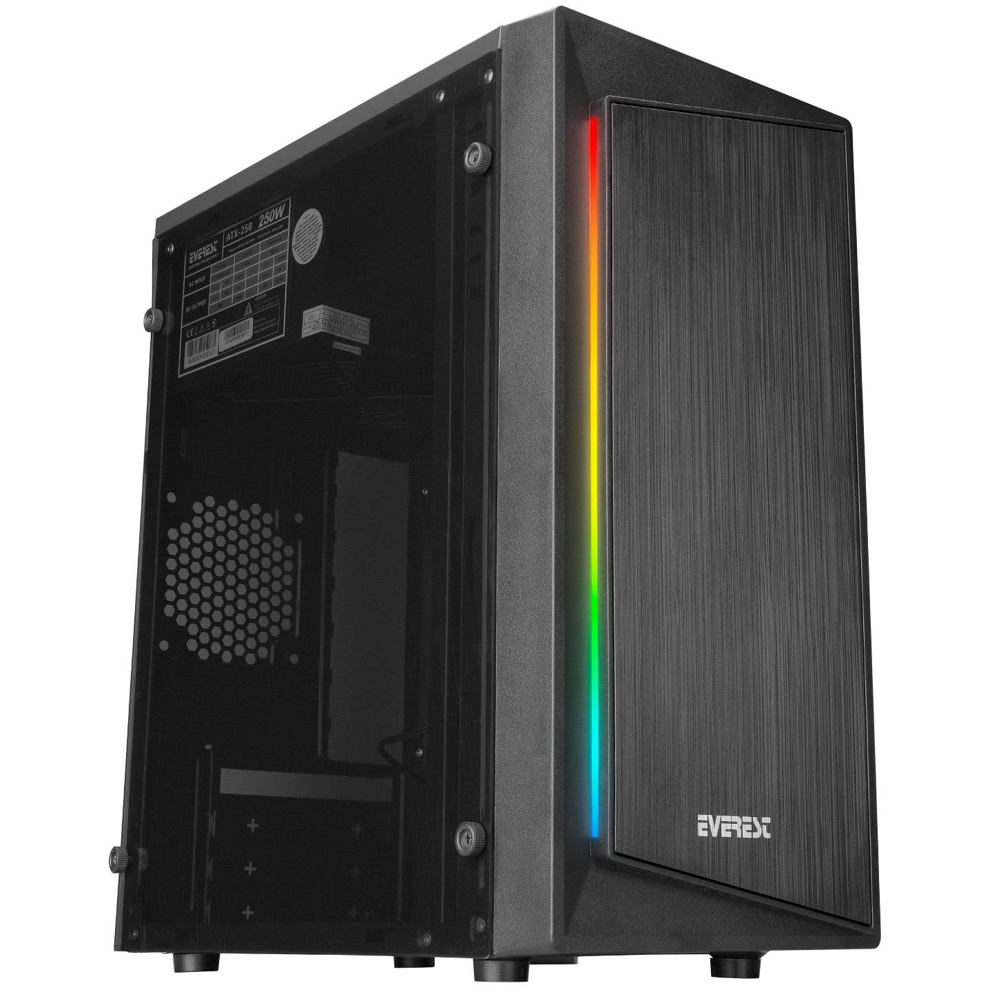 EVEREST BLAZON 250W ATX PENCERELİ RGB LED ŞERİTLİ 2xUSB2.0 SİYAH GAMING KASA