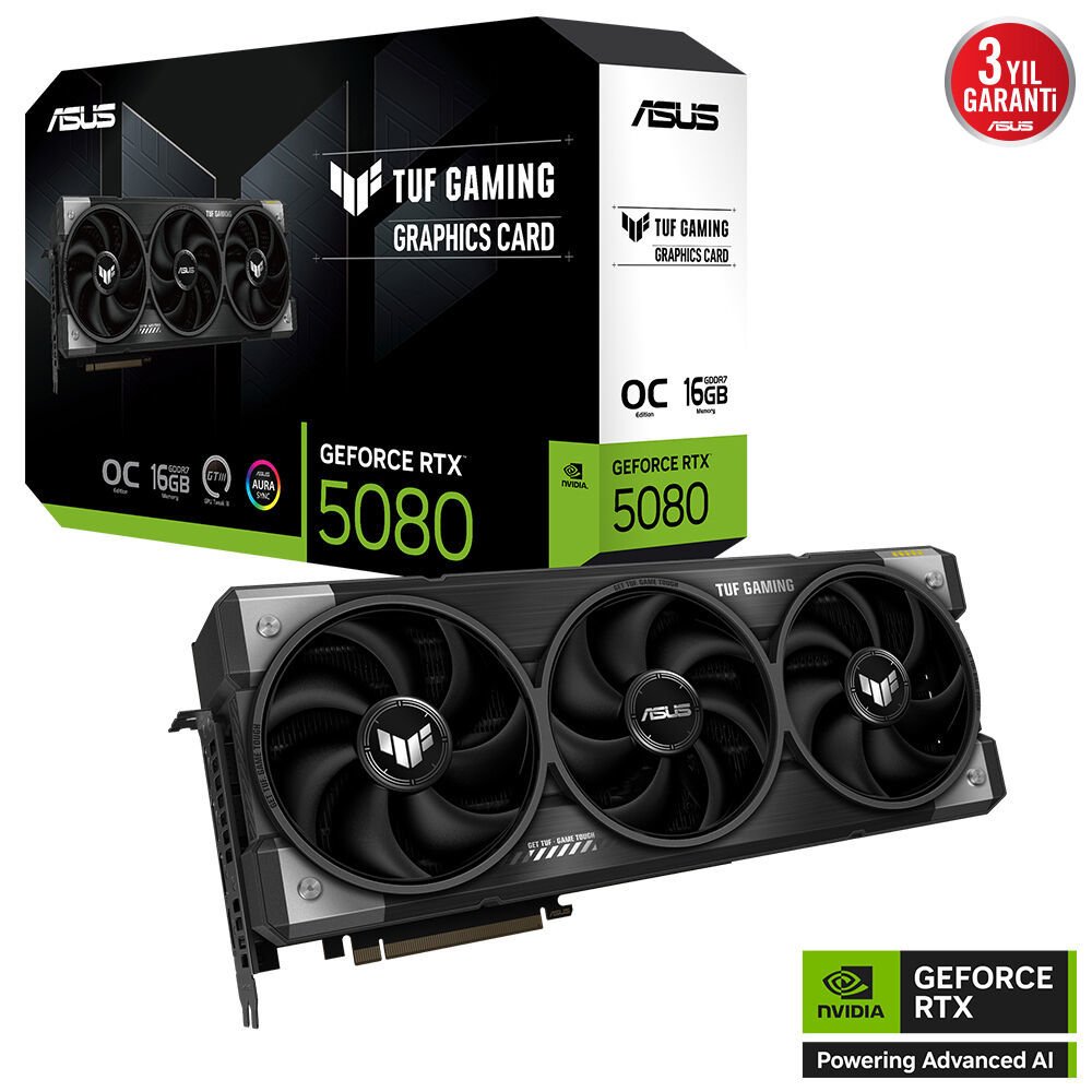 ASUS TUF-RTX5080-O16G-GAMING NVIDIA GEFORCE RTX 5080 16GB GDDR7 256bit OC 2xHDMI 3xDP RGB DLSS4 EKRAN KARTI