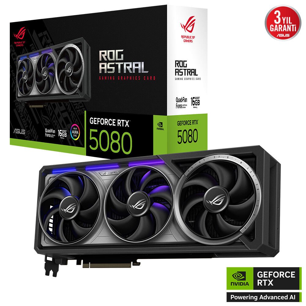 ASUS ROG-ASTRAL-RTX5080-16G-GAMING NVIDIA GEFORCE RTX 5080 16GB GDDR7 256bit 2xHDMI 3xDP RGB DLSS4 EKRAN KARTI