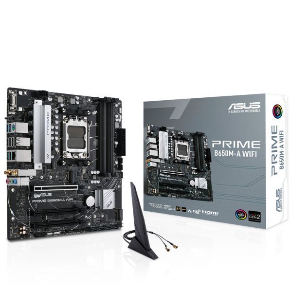 ASUS PRIME B650M-A WIFI AMD B650 AM5 DDR5 6400 DP HDMI VGA 2X M2 USB3.2 AX WİFİ BT AURA RGB 2.5GBİT LAN MATX 128GB AKADAR RAM DESTEĞİ ASUS 5X PROTECTION III