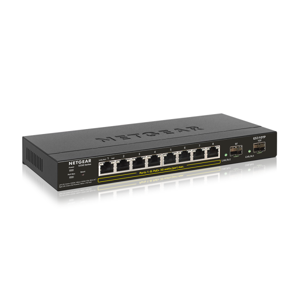 NetGear GS310TP-100EUS 8 Portlu 10/100/1000 Gigabit 2 dahili SFP portu, 8 port PoE+ (55W)