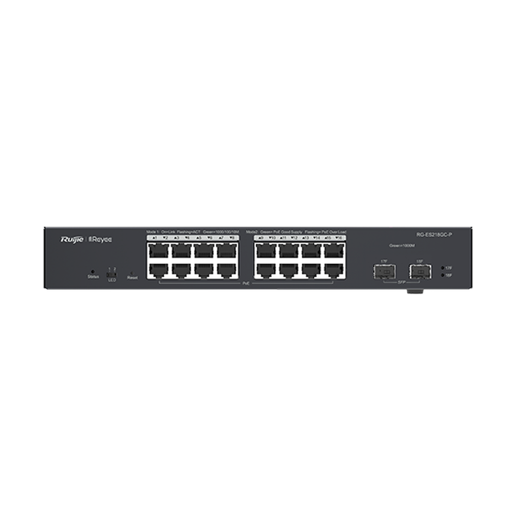 Reyee RG-ES218GC-P 16 Portlu, 10/100/1000 Gigabit, Yönetilebilir Switch, 2 SFP, 16 Port PoE+ (240W)