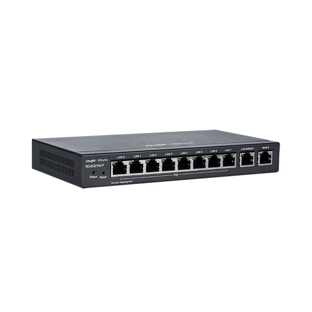 Reyee RG-EG210G-P 10 Portlu Gateway, Web Yönetilebilir, 4 WANs, 200 Kullanıcı, 8 Port PoE(70W), 500Mbps