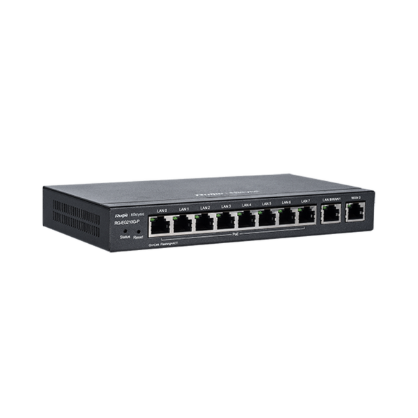 Reyee RG-EG210G-P 10 Portlu Gateway, Web Yönetilebilir, 4 WANs, 200 Kullanıcı, 8 Port PoE(70W), 500Mbps