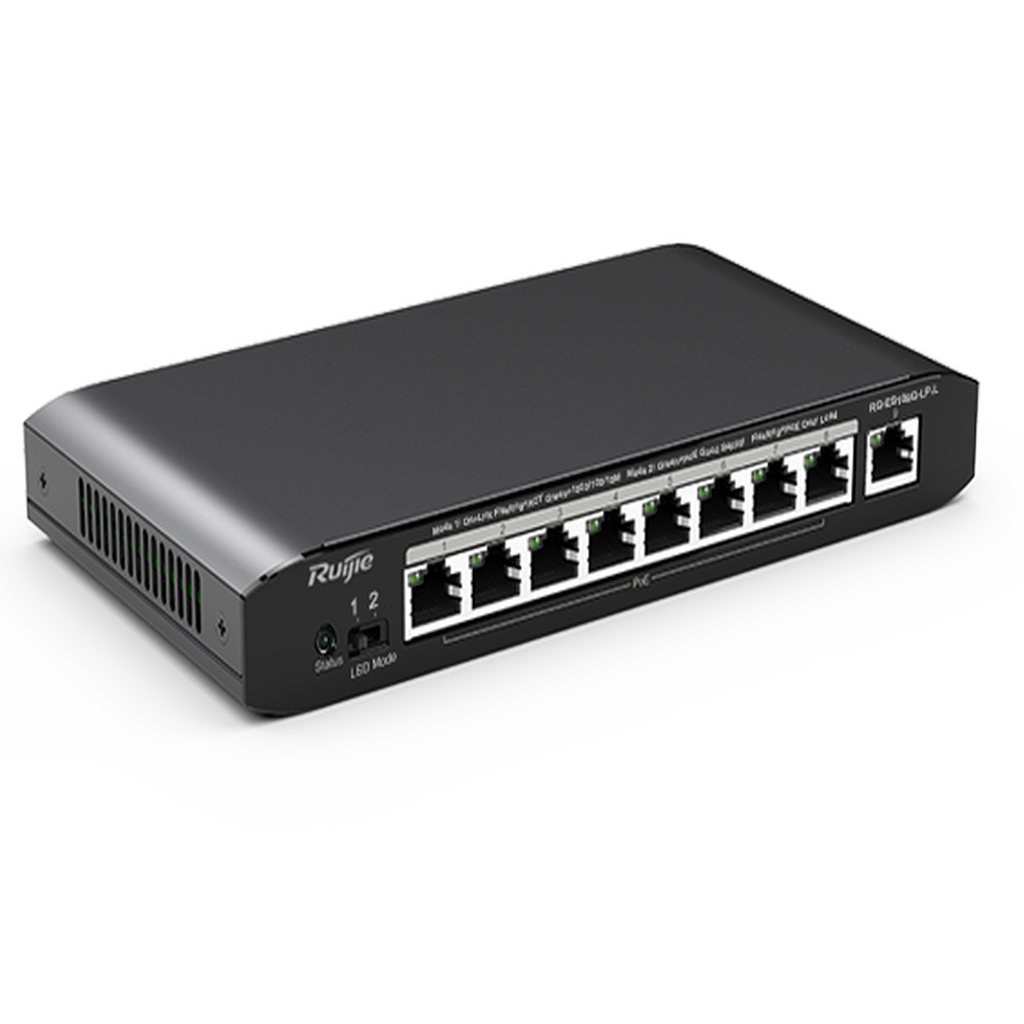 Reyee RG-ES109G-LP-L 9 Portlu, 10/100/1000 Gigabit, Tak Çalıştır Switch, 8 Port PoE+ (54W)