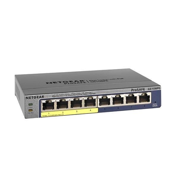 NetGear GS108PE-300EUS 8 Portlu 10/100/1000 Gigabit ProSafe Switch, 4 PoE Port (53W)