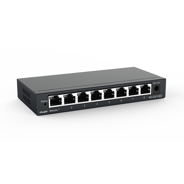 Reyee RG-ES108D 8 Portlu, 10/100 Fast Ethernet, Tak Çalıştır Switch, Metal Kasa