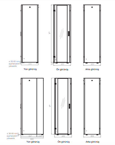 Lande Proline 400 Serisi LN-HL26U6060-BL-B 26U 600x600 Dikili Tip Kabinet