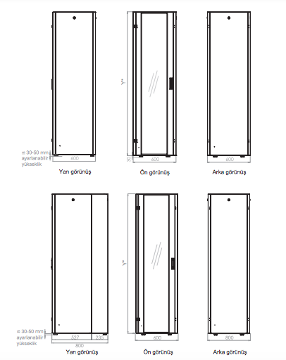 Lande Proline 400 Serisi LN-HL36U6060-BL-B 36U 600x600 Dikili Tip Kabinet