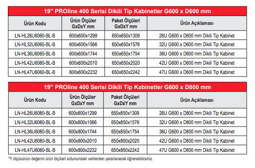 Lande Proline 400 Serisi LN-HL42U6060-BL-B 42U 600x600 Dikili Tip Kabinet