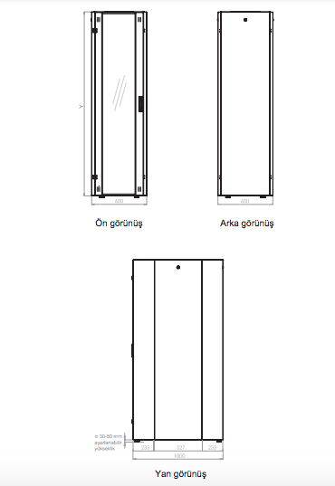 Lande Proline 400 Serisi LN-HL36U6010-BL-B 36U 600x1000 Dikili Tip Kabinet