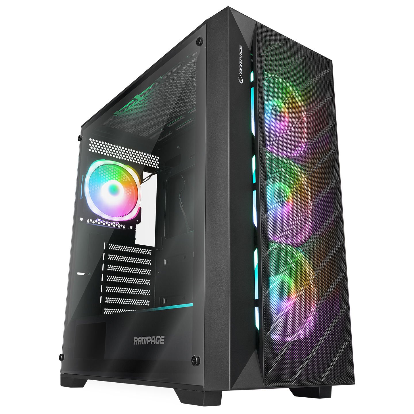 RAMPAGE PRIME MESH PSU YOK 4x12CM ARGB FAN E-ATX TEMPERED GLASS 2xUSB2.0/1xUSB3.0 SİYAH MID TOWER GAMİNG KASA