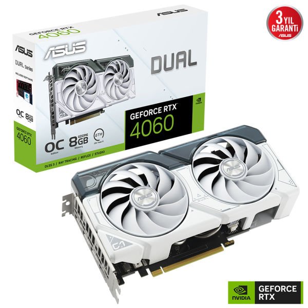 ASUS DUAL-RTX4060-O8G-WHITE RTX4060 8GB GDDR6X 128Bit 3xDP/1xHDMI