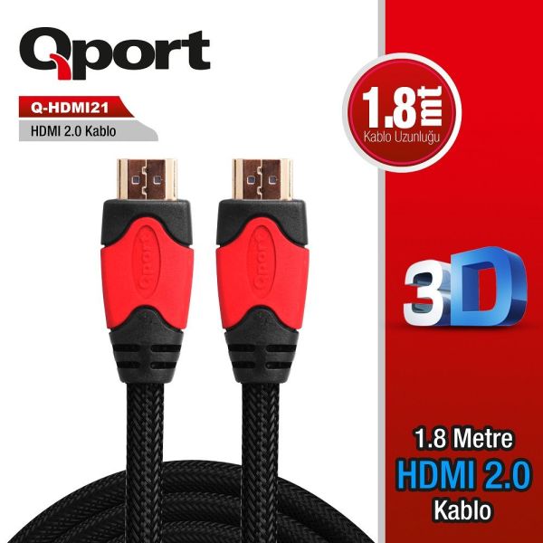 QPORT Q-HDMI21 HDMI KABLO 1.8MT Ver2.0 ALTIN UÇLU 3D 4K