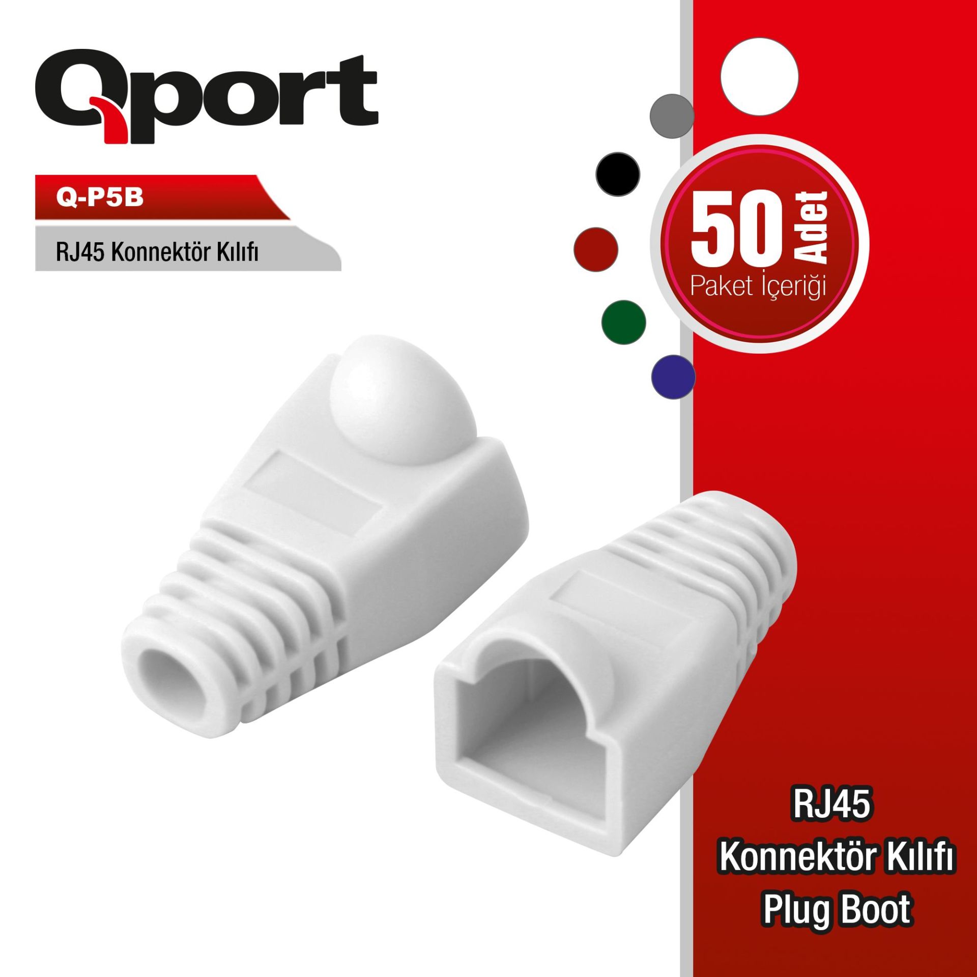 QPORT Q-P5B 50'Lİ BEYAZ RJ45 KILIFI