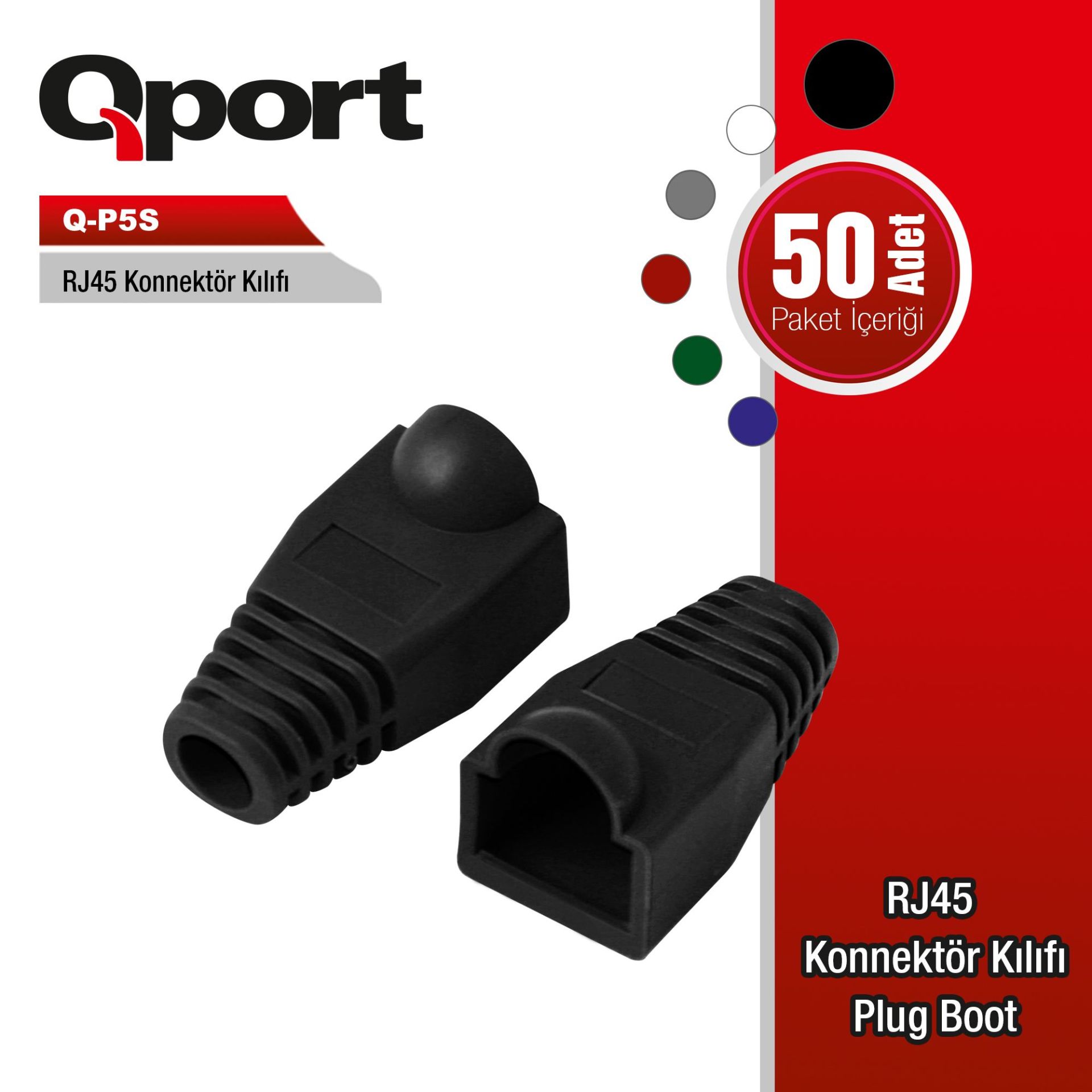 QPORT Q-P5S 50'Lİ SİYAH RJ45 KILIFI