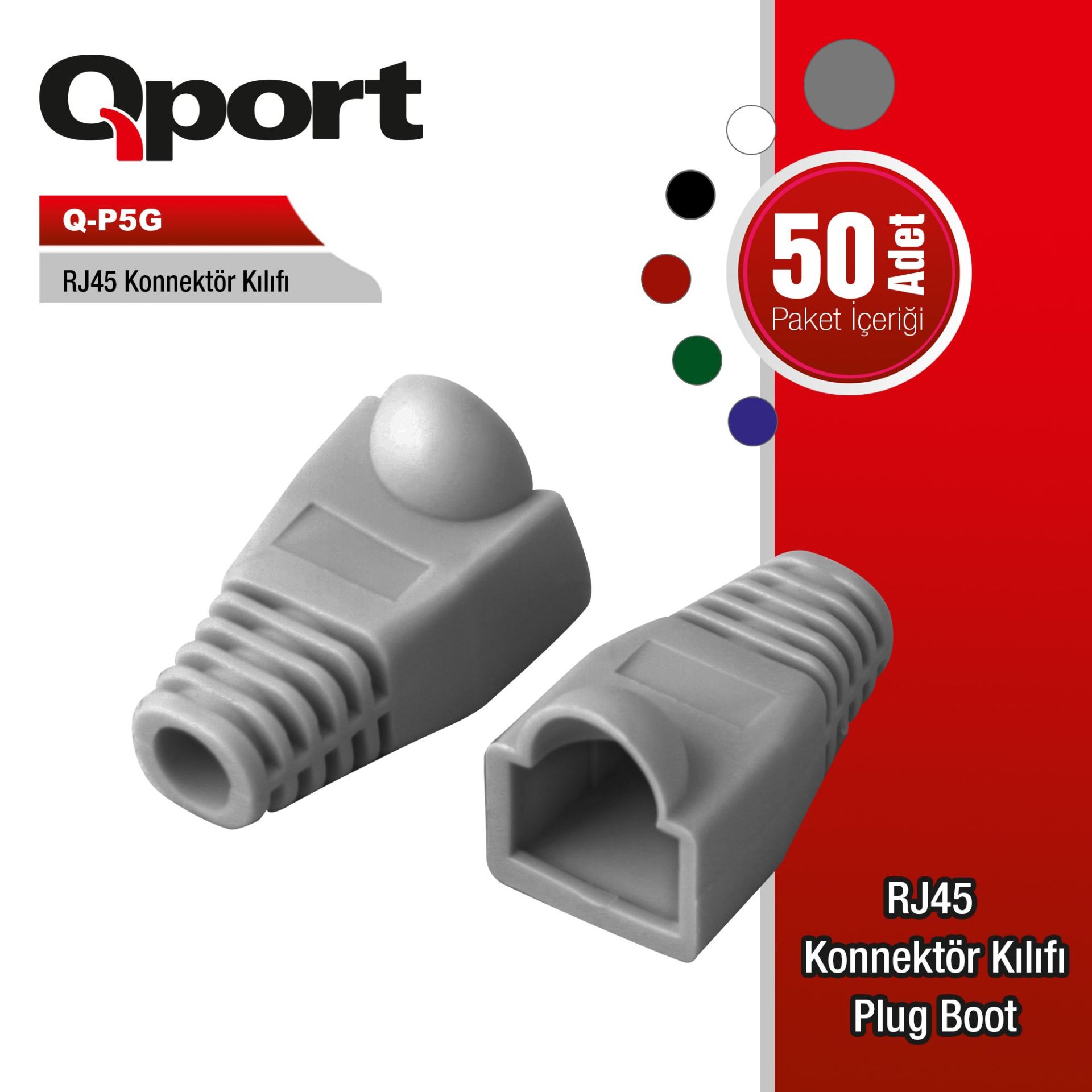 QPORT Q-P5G 50'Lİ GRİ RJ45 KILIFI