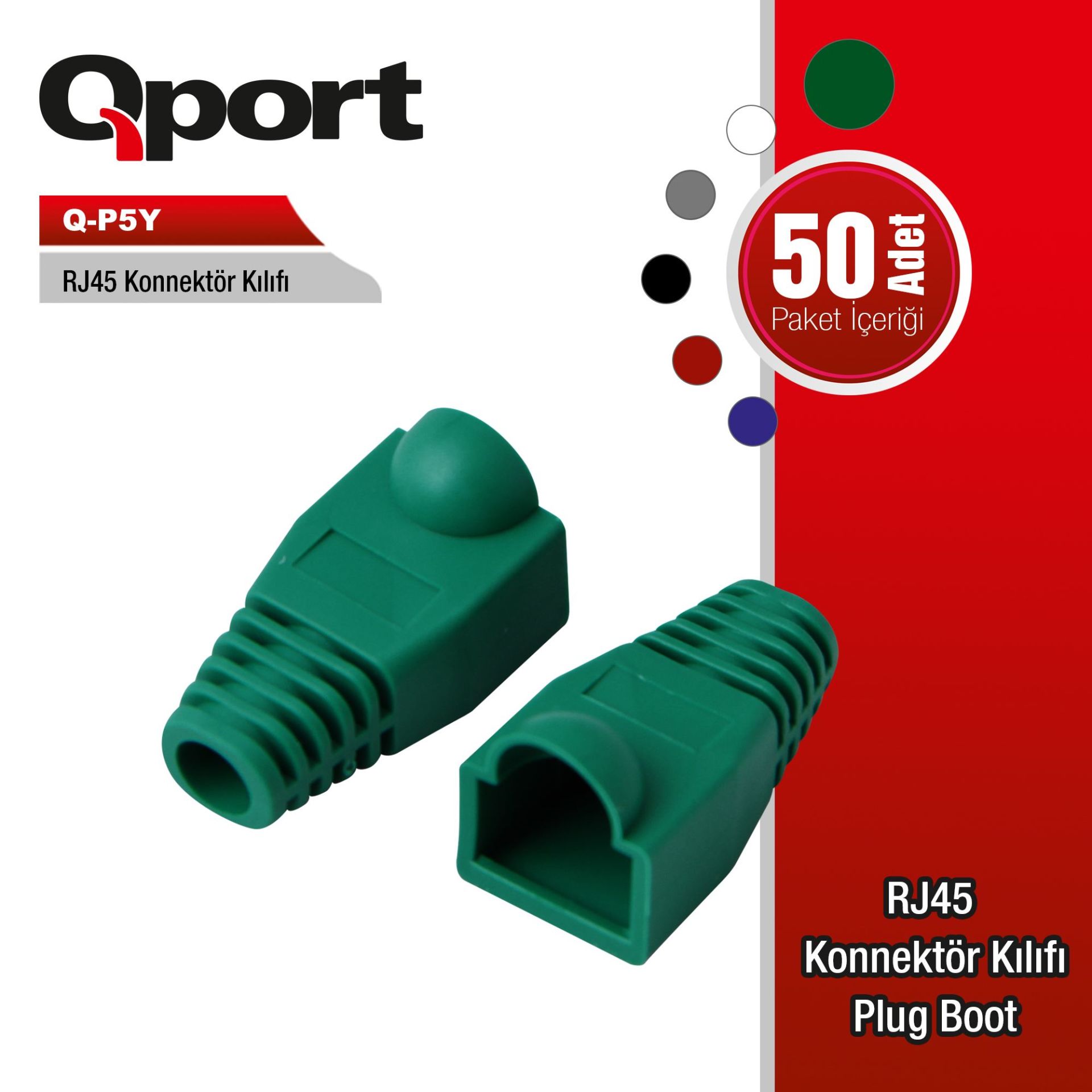 QPORT Q-P5Y 50'Lİ YEŞİL RJ45 KILIFI