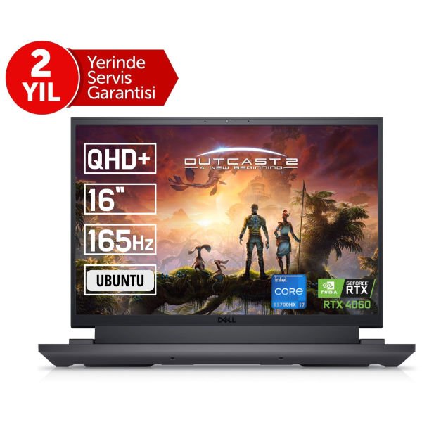 DELL G16 7630 I7-13700HX 16GB 512GB SSD 8GB RTX4060 16'' QHD+ 165Hz Ubuntu, 2 yıl Yerinde Servis Garantisi, 2xRamSlot (2x8GB DDR5), Wi-Fi6, NVMe, Type-C, HDMI, USB, TPM