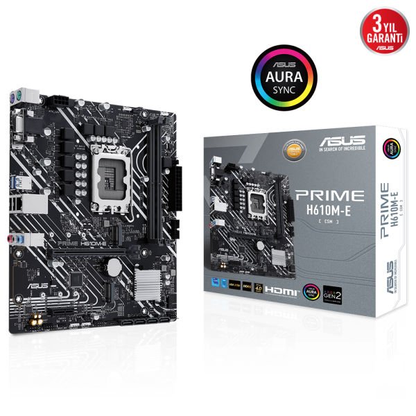 ASUS PRIME H610M-E-CSM INTEL H610 LGA1700 DDR5 5600 DP HDMI VGA ÇİFT M2 USB3.2 MATX ÜCRETSİZ UZAKTAN YÖNETİM YAZILIMI ASUS 5X PROTECTION III