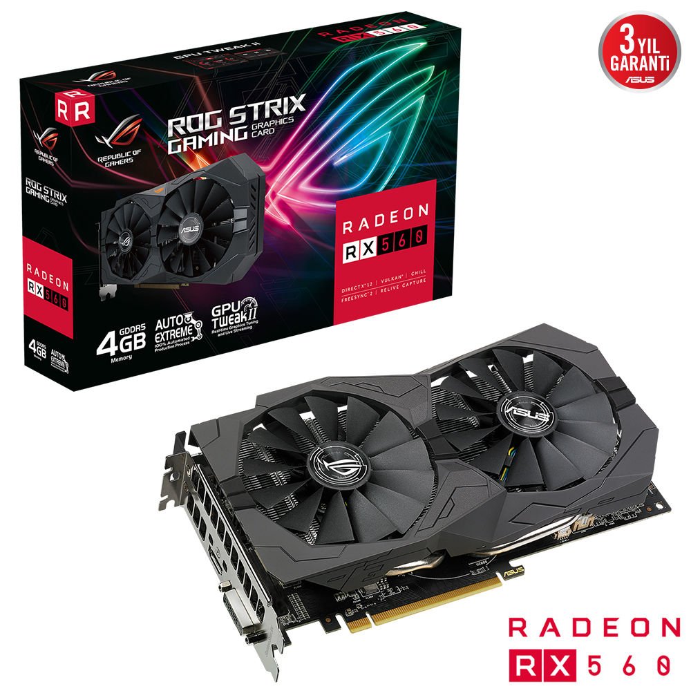 ASUS ROG-STRIX-RX560-4G-V2-GAMING RX560 4GB GDDR5 128Bit1xHDMI 1xDVI PCI-E 4.0