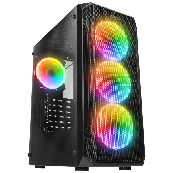 EVEREST X-RACER 600W 4x12CM ARGB FAN ATX PENCERELİ + TEMPERED 1xUSB 3.0 / 2xUSB 2.0 SİYAH GAMING KASA