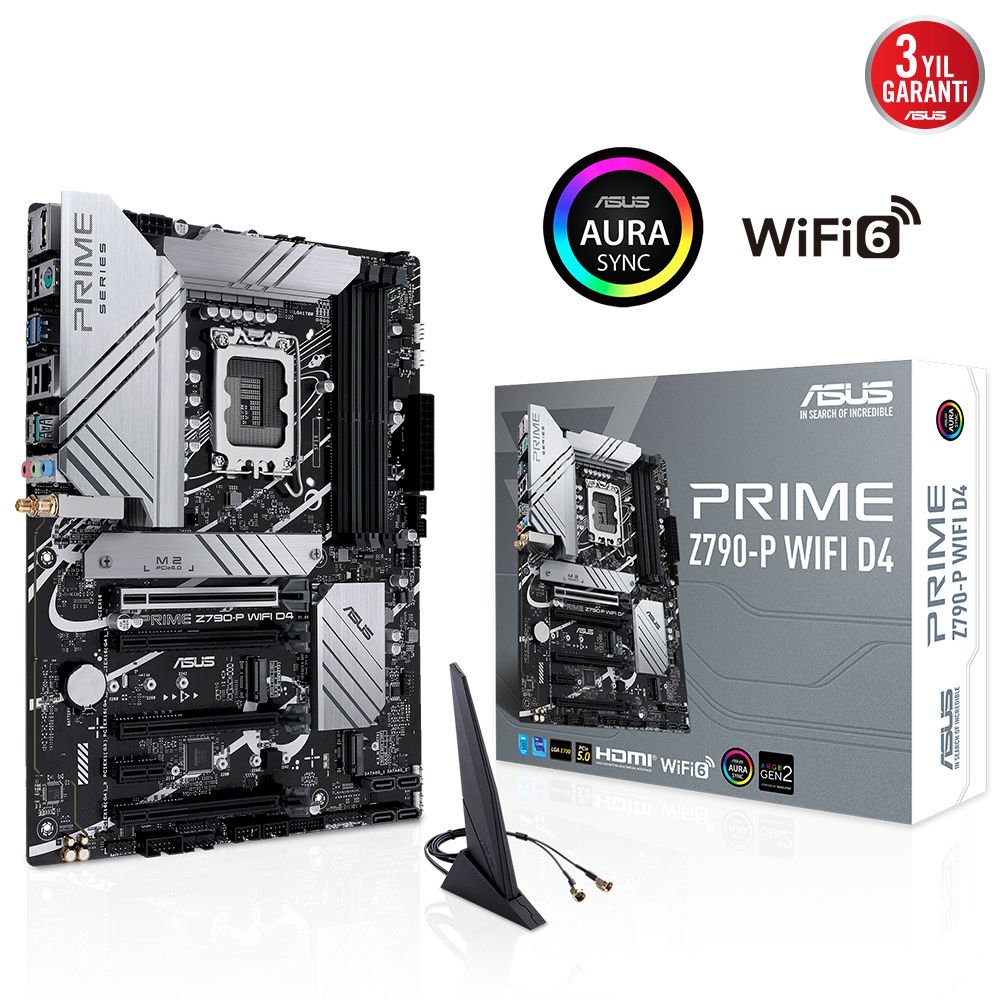 ASUS PRIME Z790-P WIFI D4 INTEL Z790 4xDDR4 5333MHZ DP/HDMI 3xM2 USB3.2 AX WİFİ/BT AURA RGB 2.5GBİT LAN ATX 1700p (12.Gen/13.Gen)