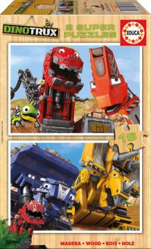 Educa Puzzle Dinotrux 2 x 16 Parça Ahşap Puzzle