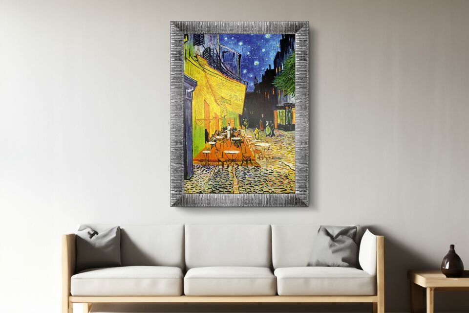 Art Tablo Kafe Terasta Gece 68 x 48 cm Çerçeveli Tablo